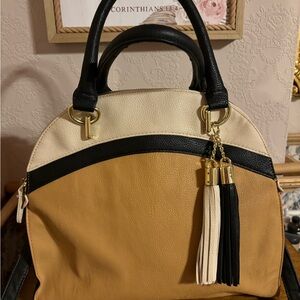 Big Buddha purse tan, white and brown